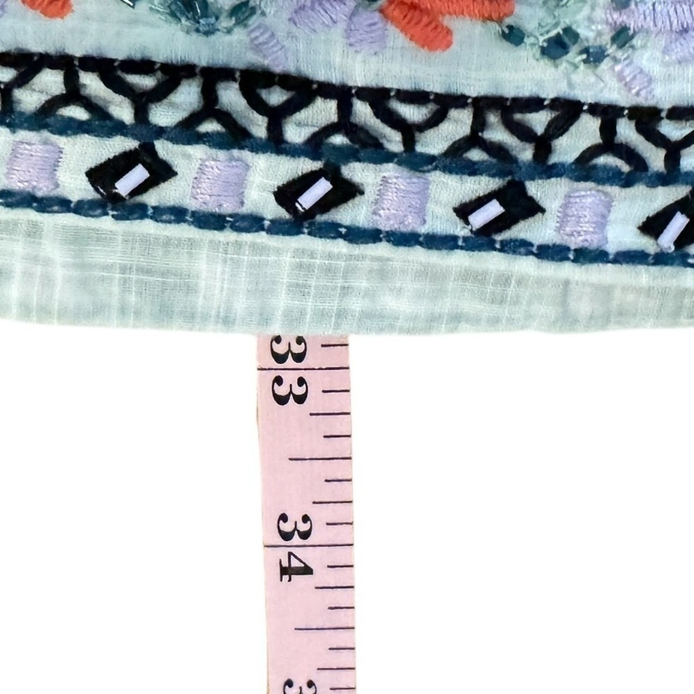 Anthropologie Embroidered Beaded Flutter Sleeve Mini Dress Pink Geometric 16 - Picture 6 of 8